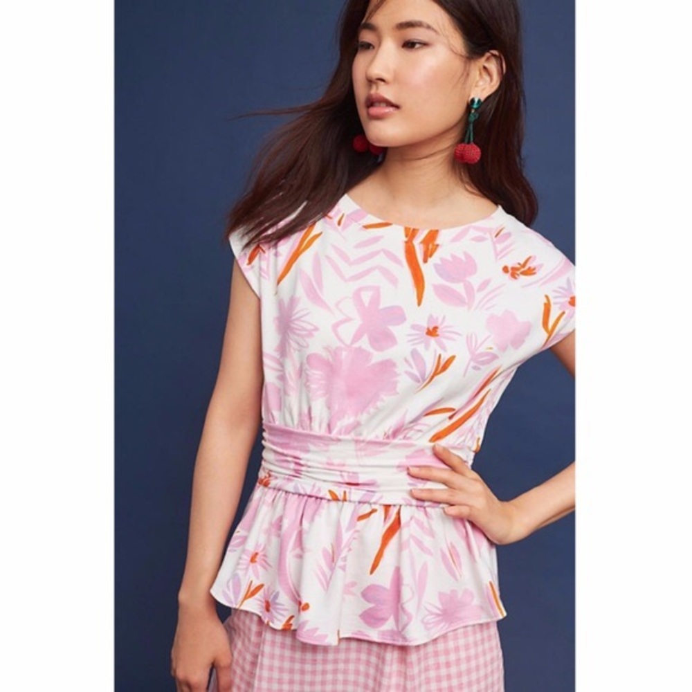 Postmark white floral knit peplum top